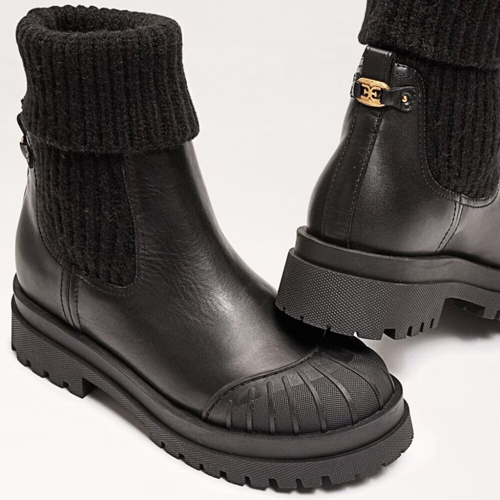 Sam Edelman Black Leather Steele Knit Chelsea Boot. Sz: 10.5